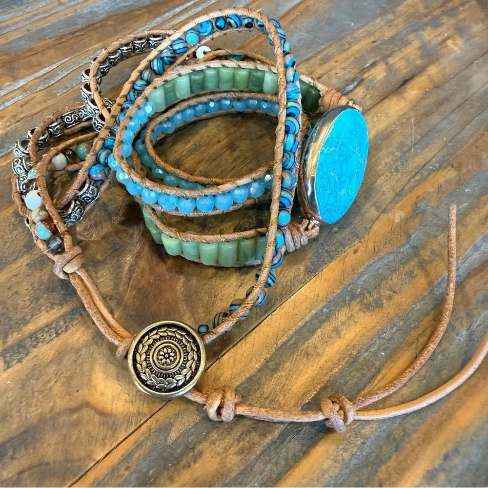 Cape Diablo Ocean Jasper Wrap Leather & Stone Bracelet